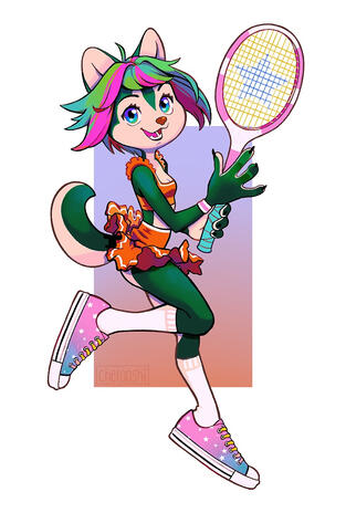 My character Matcha (name pending), the sporty Shiba Inu